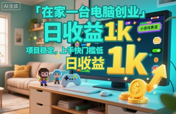 在家一台电脑创业，小游戏赛道，日收益1K+公众号【大创学社】