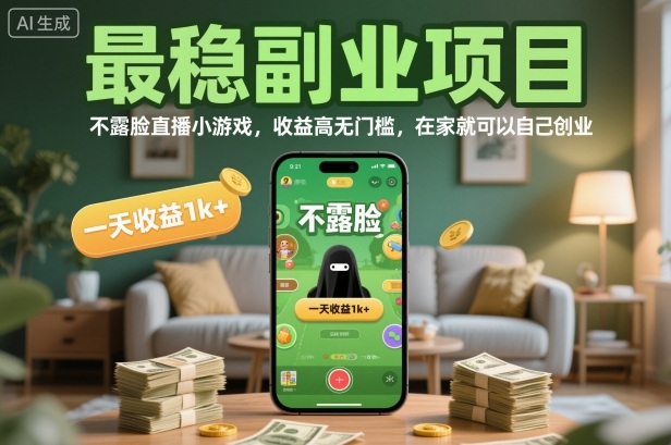 不露脸直播小游戏，一天收益1K+，在家自己创业，公众号【大创学社】